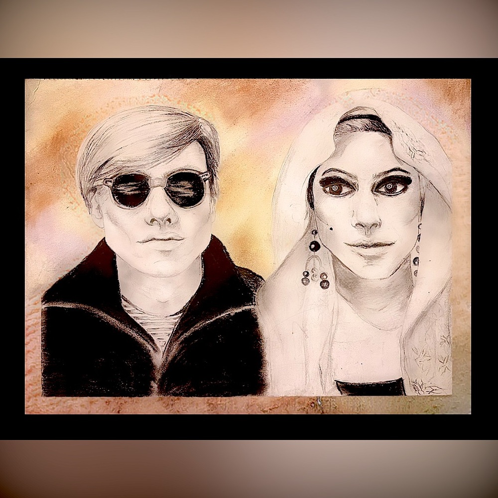 Andy Warhol & Edie Sedgwick Graphite Facial Portrait Handmade Charcoal Poster